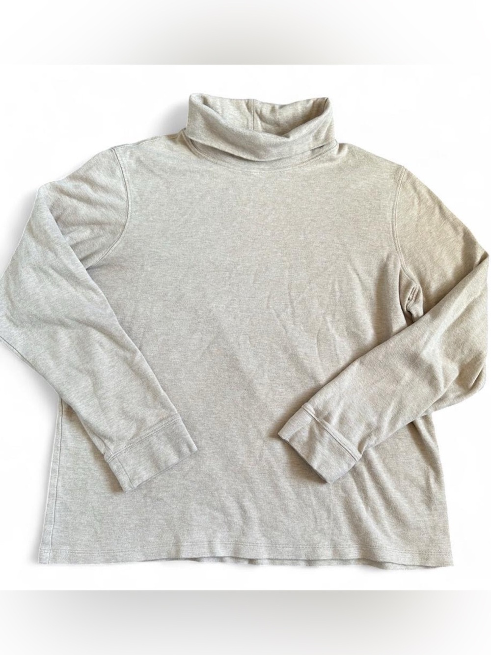 L.L.Bean Women’s Large Beige Oatmeal Turtleneck Long Sleeve Cotton Knit Top L